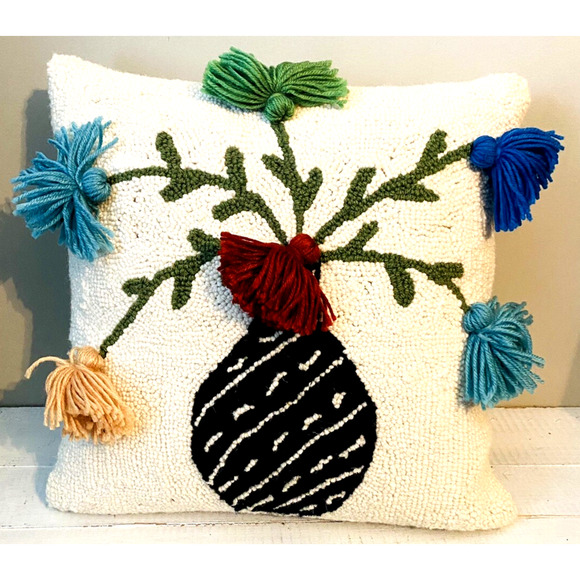 New with Tags Peking Handicraft Hook Pillow 15" x 15" Floral Vase Design - Picture 9 of 9